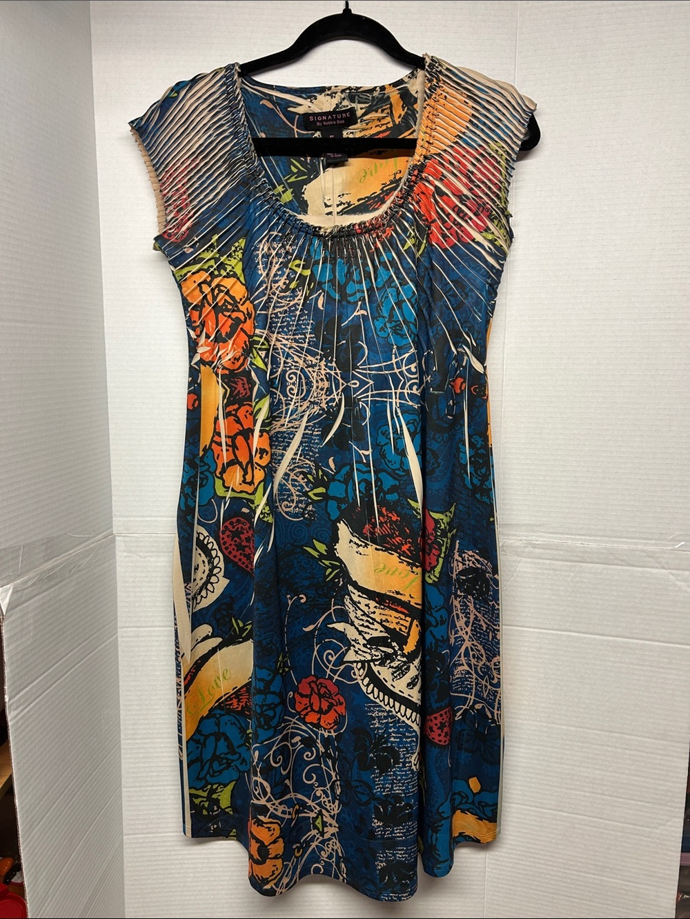 Signature by Robbie Bee Multicolor Floral Midi Dress in Blue and Orange